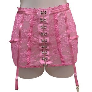 Dolls Kill Pink Lace Barbiecore Sheer Floral Sexy Garter Lingerie